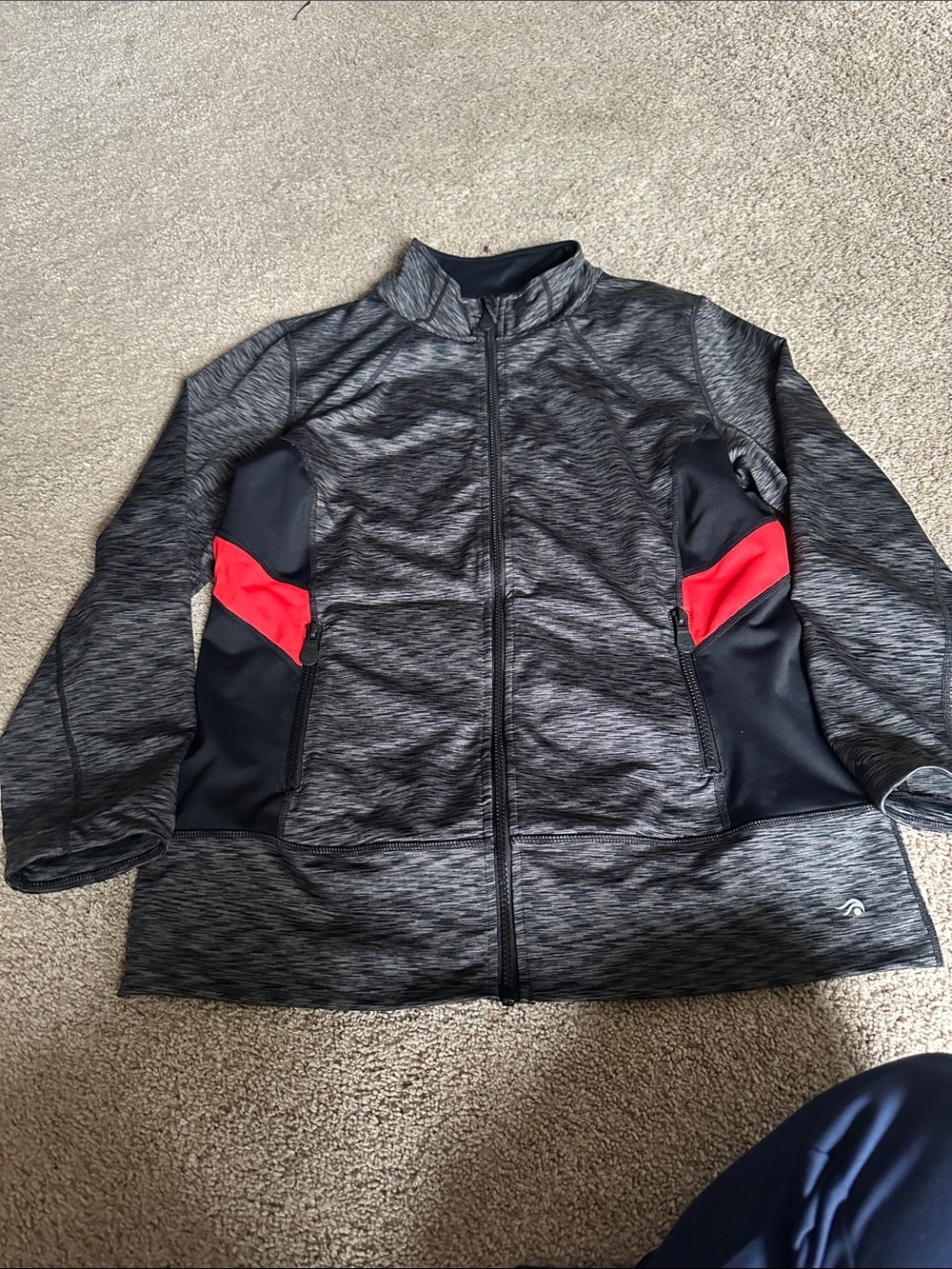 Ideology Heathered Gray Zip-Up Jacket with Red Accents